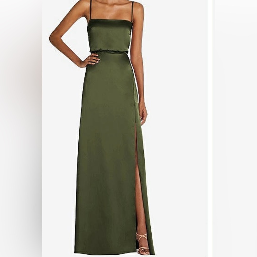 NWT Olive green Dessy lux Charmeuse dress size M